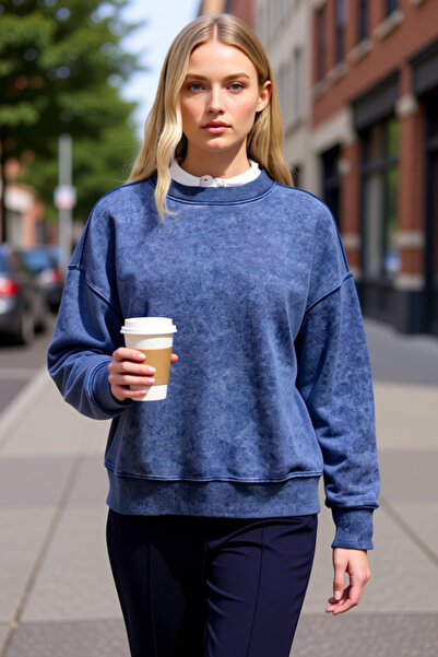 BENERLY Women's Crew Neck Raglan Sleeve Oversized Thick Knitted Sweatshirt Fu...