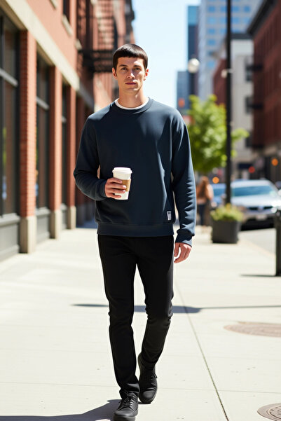 BENERLY Men's Crew Neck Standard Sleeve 100% Cotton Oversized Sweatshirt Func...