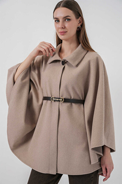 Cistern İstanbul Women's Belt Detailed Cashmere Poncho