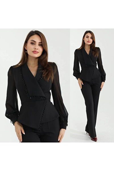 OEMN Compleu Dama 2 Piese Sacou si Pantaloni cu Strasuri Negre - Catalog