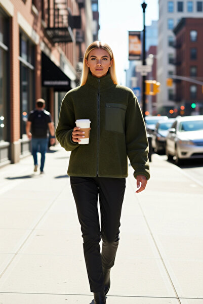 BENERLY سترة نسائية ياقة مرتفعة متوسطة الطول ذات أكمام منخفضة وسحاب كامل من ا...