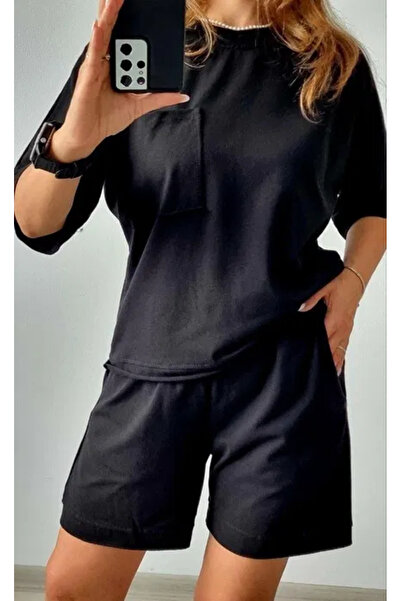 OEMN Women's Cotton T-Shirt and Shorts Set with Chest Pocket - Sporty