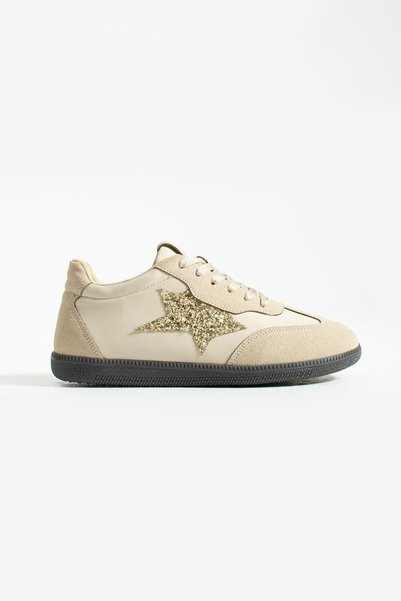 TİVANA Women's Sneaker Lace-Up Half Star Detailed Sports Shoes Nuvon - Beige