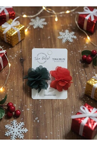 Toka Delisi Agrafă pentru păr pentru bebeluși, roșu și verde de Anul Nou, fără păr, cu panglică din tul
