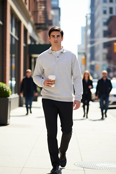 BENERLY Men's Polo Neck Standard Sleeve Regular Fit Knitted Sweatshirt Functi...