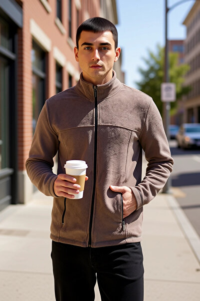 BENERLY Hanorac din fleece pentru bărbați, cu guler înalt, cu mâneci standard...