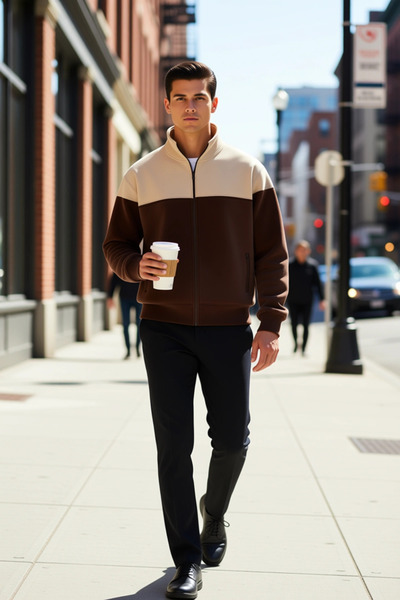 BENERLY Ανδρικό φούτερ με όρθιο γιακά, στάνταρ μανίκια, φερμουάρ, χρωματικό μ...