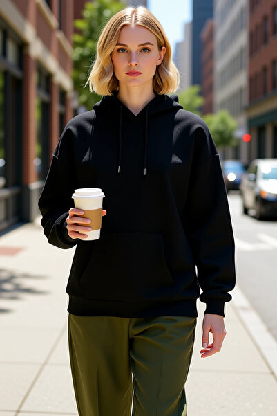 BENERLY Hanorac supradimensionat cu glugă și mâneci scurte pentru femei, func...