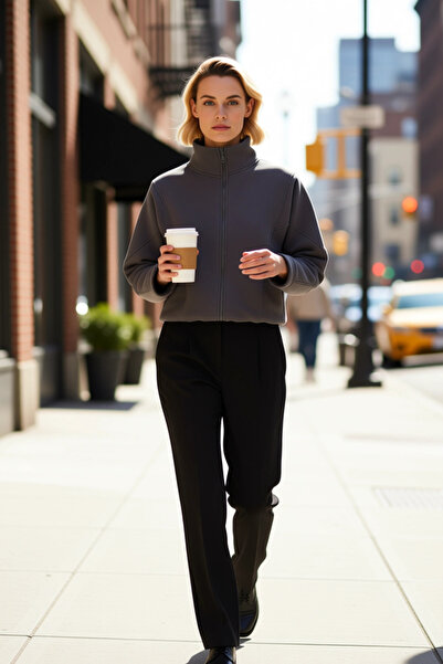 BENERLY Ženska Visoka kragna jakna sa patentnim zatvaračem i niskim rukavima ...