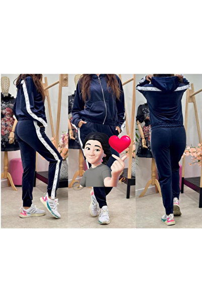 OEMN Compleu Dama din Catifea cu Inscriptii Laterale - Pantaloni si Hanorac c...