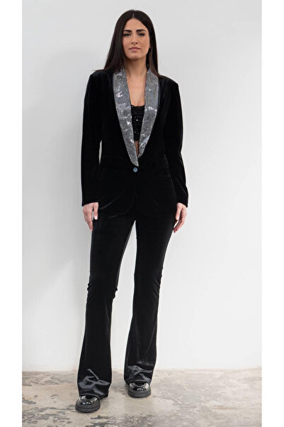 OEMN Compleu Dama Catifea 2 Piese Sacou si Pantaloni cu Strasuri