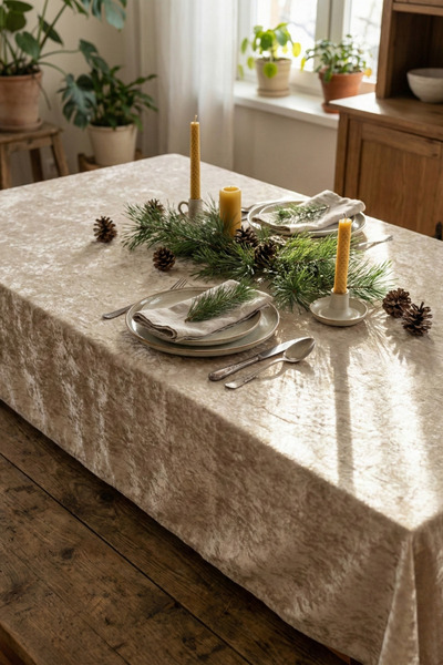 Oxyteez Velvet Brown Tablecloth Stain Resistant, Soft Surface