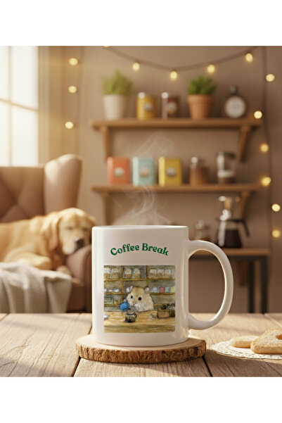 Coffee Break Sevimli Hamster Baskılı Desenli Seramik Kupa Bardak Mug Fincan Hediyelik