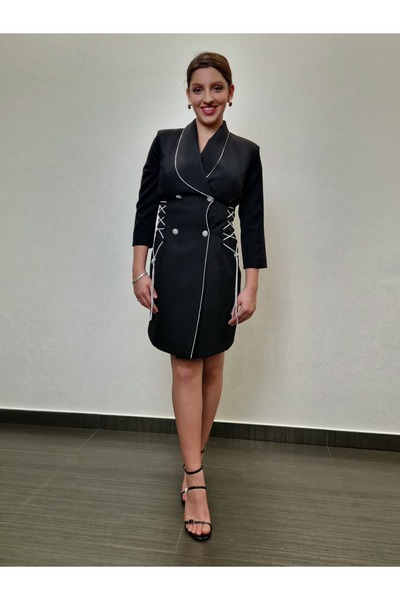 Divin store Black dress with stone cord and jacket design Ionela