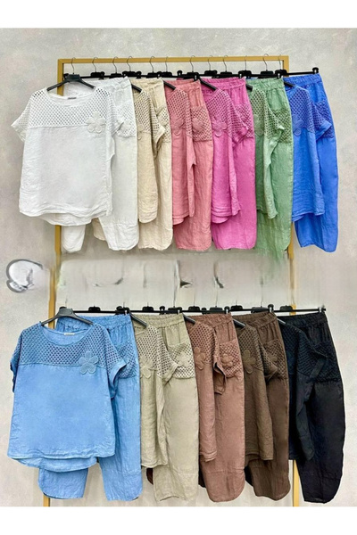 OEMN Compleu Dama Din In Croi Lejer, Bluză Si Pantaloni, Single Dimension, Cu...