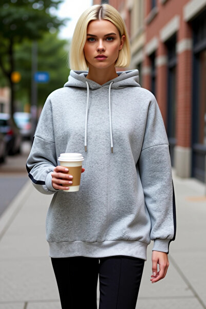 BENERLY Hanorac tricotat cu glugă și mâneci scurte pentru femei, croială larg...