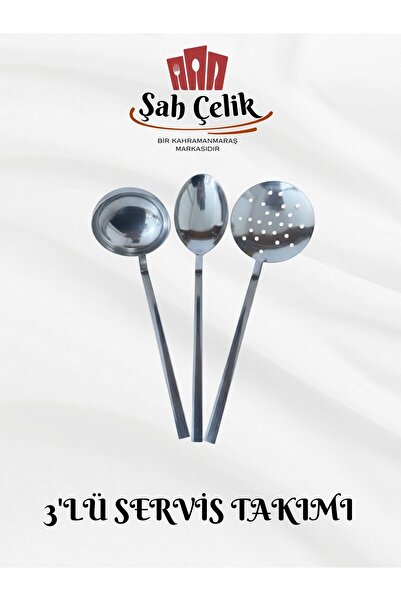 şahçelik Sade 3 Parça Paslanmaz Çelik Servis Takımı