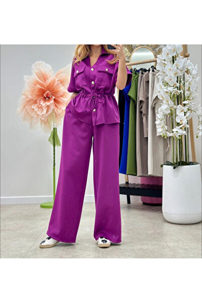 OEMN Set dama casual cu camasa si pantaloni largi, Single Dimension S-L, dive...