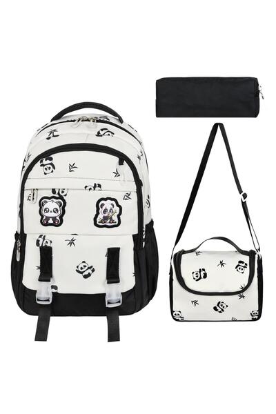 Alanç Gift Korean Style Luxury Panda Patterned Boys' School Bag with Cover, T...