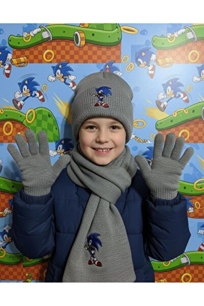 ARYA STYLE Atkı|bere|eldiven| 3'lü Çocuk Set (sonic Desenli ) 4-7 Yaş