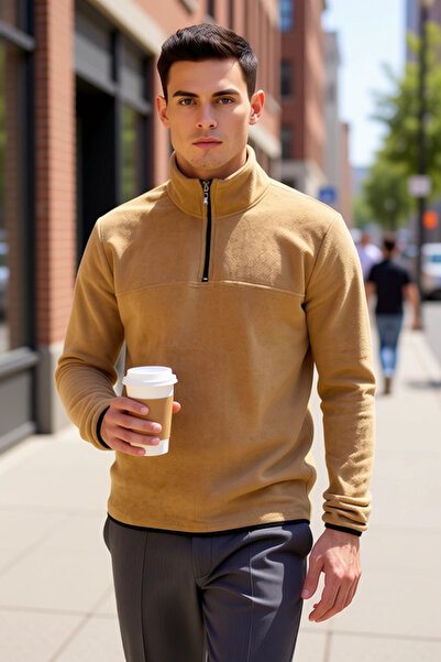 BENERLY Men's Mock Neck Zippered Standard Sleeve Fleece Sweatshirt Functional...