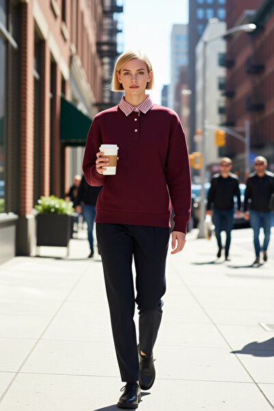 BENERLY Hanorac de damă cu guler polo, cu mâneci scurte și nasturi, funcționa...