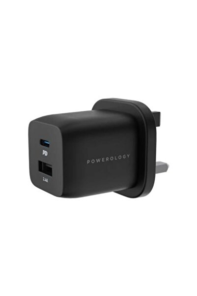 Powerology 32W Wall Charger with USB-C PD and Qualcomm QC3.0 + Free PD Cable