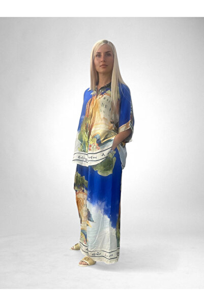 OEMN Cool Summer Viscose Set, Artistic Print, Shirt and Wide Pants, Single Di...