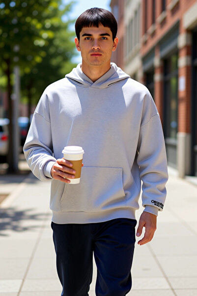 BENERLY Ανδρικό φούτερ με κουκούλα και μονόχρωμο μοτίβο, μεγάλου μεγέθους, με...