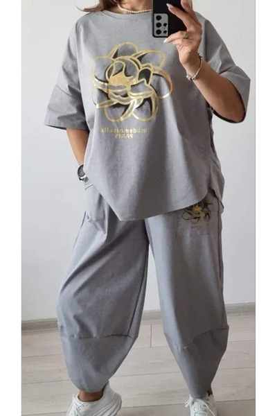 OEMN Women's tracksuit set - pants and blouse - PREMIUM COTTON - Gold print