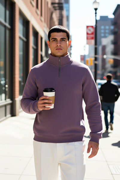 BENERLY Ανδρικό φούτερ με όρθιο γιακά και φερμουάρ, κανονική εφαρμογή, λειτου...