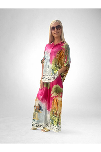 OEMN Set Vascosa Racoros Vara, Imprimeu Artistic, Camasa Si Pantaloni Largi, ...