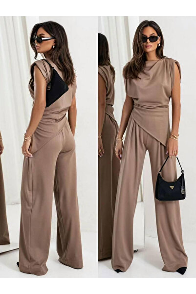 OEMN Elegant women's set made of stretch crepe – Asymmetric sleeveless blouse...