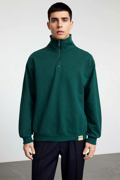 BENERLY Men's Mock Neck Standard Sleeve Oversized Mold Zippered Sweatshirt Fu...