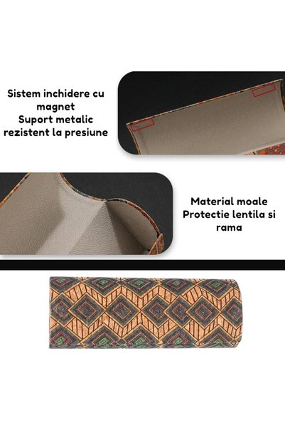 OEM Set 2 Tocuri ochelari de soare si vedere, material pluta/metal, inchidere magnet, protectie lentila