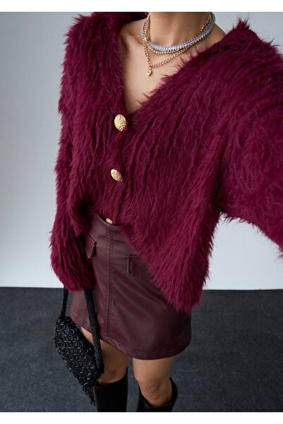 moda rüyası Qustyl Gold Buttoned Soft Women's Cardigan