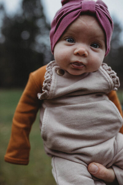 Lovedbaby Salopeta bebe cu volane, 100% bumbac certificat GOTS, French Terry , 0-24 luni