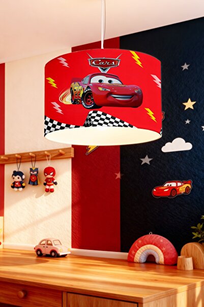 EVPANYA Yarışçı Kırmızı Mcqueen Desenli Çocuk Odası Avize