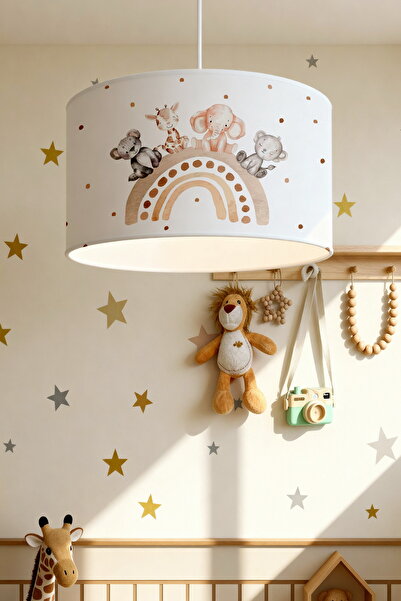 EVPANYA Krem Gökkuşağı ve Safari Desenli Çocuk Odası Avize