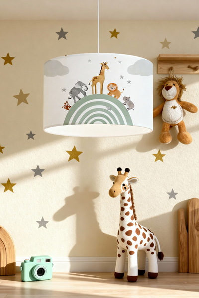 EVPANYA Pastel Gökkuşağı Safari Desenli Çocuk Odası Avize
