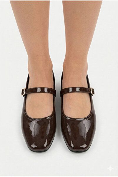 STOCON Patent Leather Brown Women's Ballet Shoes with Gold Buckle, Stylish, Lightweight, Orthopedic, Noiseless Sole Stc1195