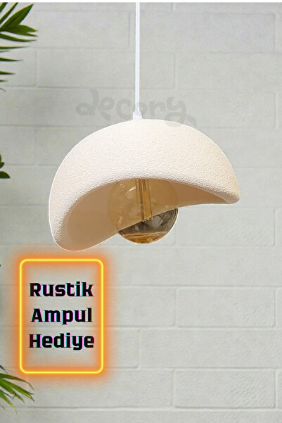 decory Beton Görünümlü Tekli Sarkıt Avize,Bohem Sarkıt Avize (Rustik Ampul He...