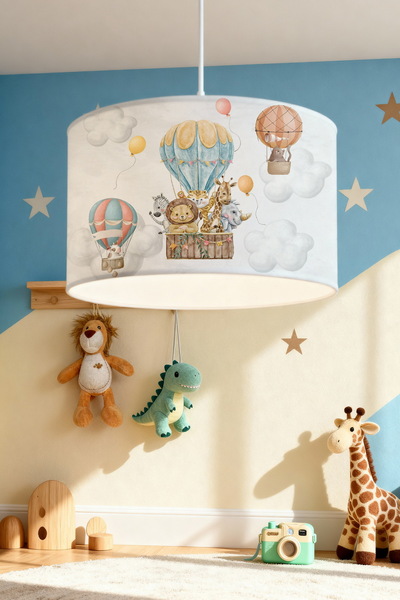 EVPANYA Turuncu Mavi Safari Balon Desenli Çocuk Odası Avize