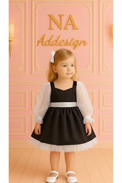 NA ADDESIGN Rochie personalizată din satin pentru fetiță cu mâneci din tul – ...