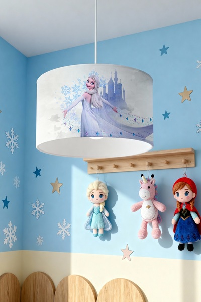 EVPANYA Mavi Rüya Kalesi Tül Elbiseli Elsa Desenli Çocuk Odası Avize