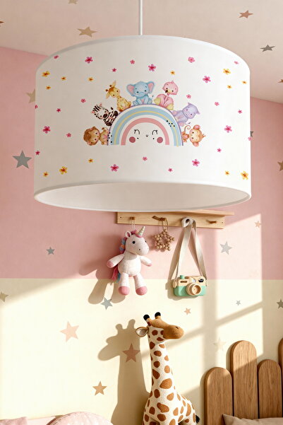 EVPANYA Rengarenk Gülen Gökkuşağı Hayvanları Desenli Çocuk Odası Avize