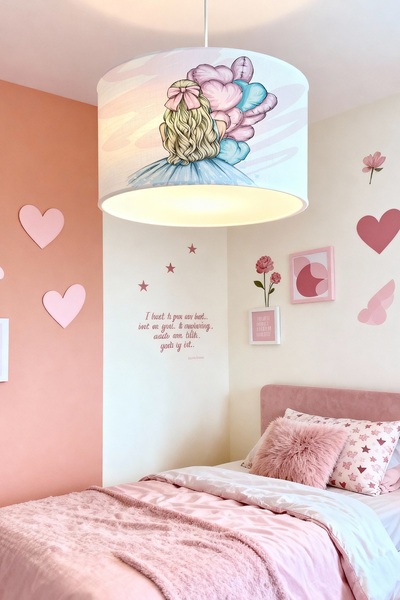 EVPANYA Mavi Balonlu Kız Desenli Çocuk Odası Avize