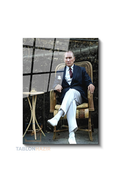 tablonhazır Dikey Cam Tablo Salon Duvar Tablosu Dikey Cam Ataturk Kahve Icerk...