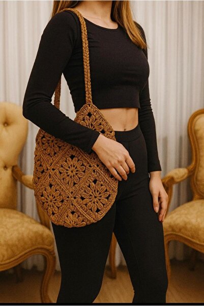 akix El Yapımı Kağıt Ip Örgü Günlük Omuz Çantası