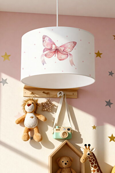 EVPANYA Pembe Puantiyeli Kelebek Desenli Çocuk Odası Avize